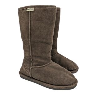 Bearpaw Women's 7 Suede Winter Boots Tall Bootie Sheepskin Lined Chocolate Brown